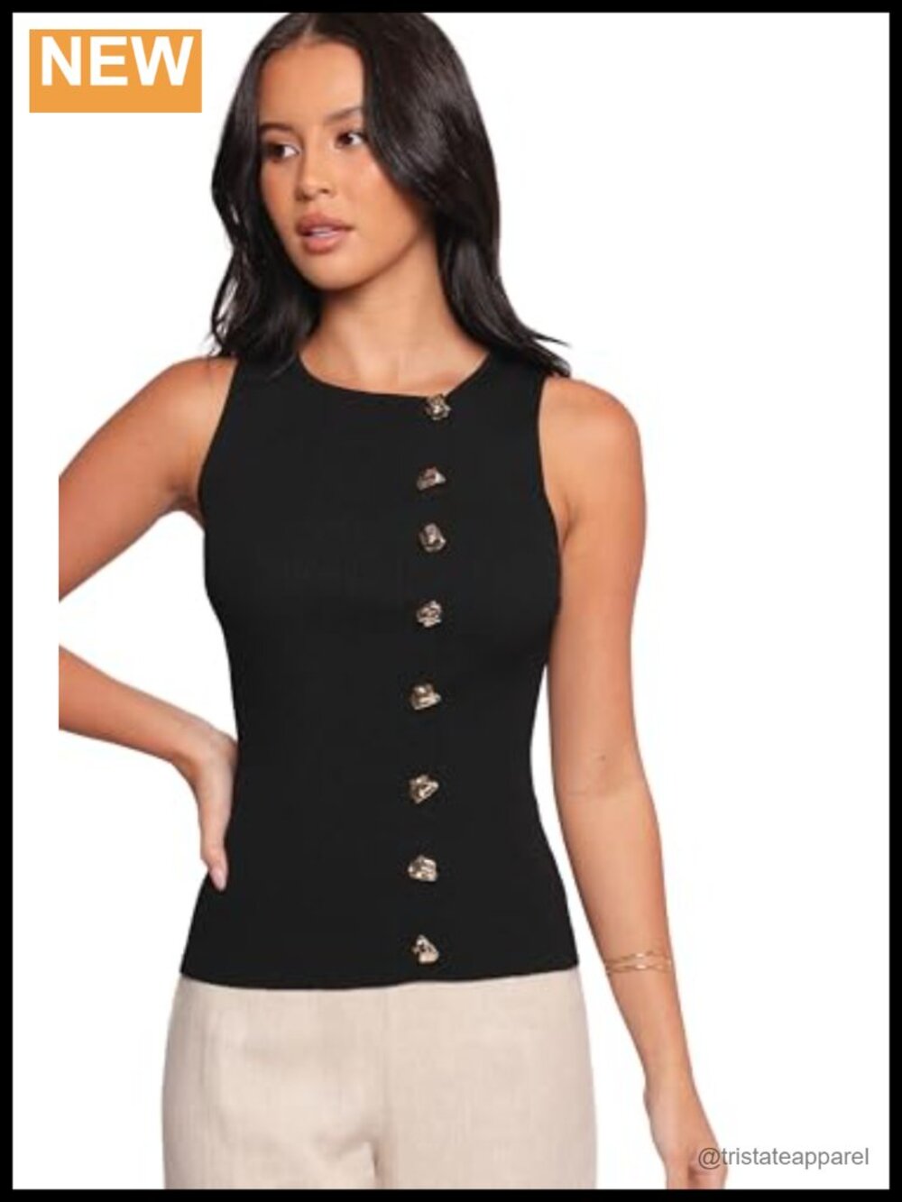 Petal & Pup Lysa Sleeveless Knit Vest Top - Functional Decorative Buttons -